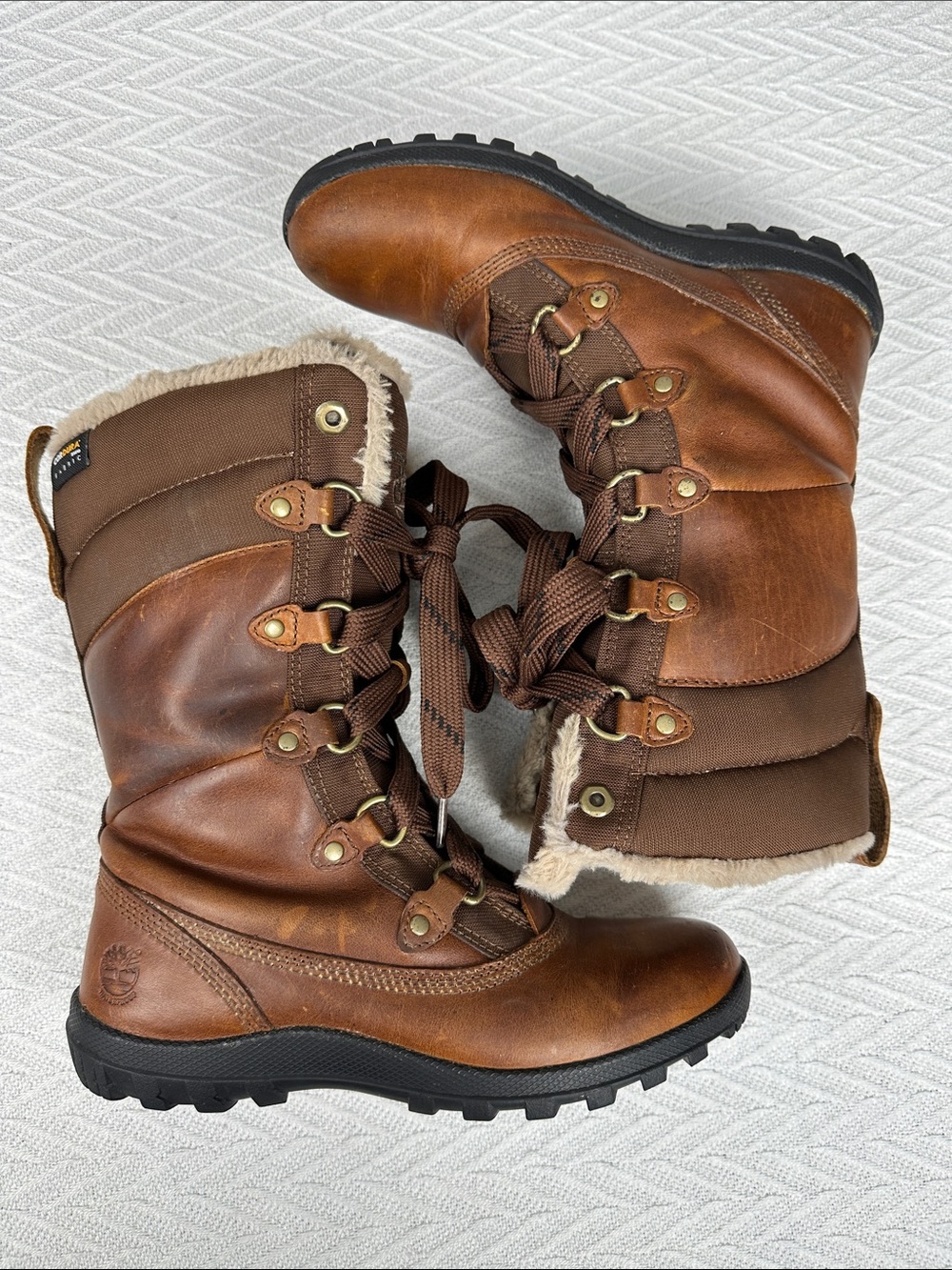 Timberland Brown Leather & Faux shearling fur Winter Boots waterproof cognac